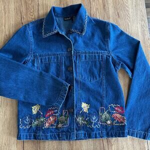 Vtg North Crest Fall Pattern Denim Jacket Size Small